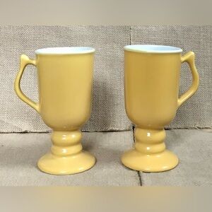 Vintage Hall Yellow Irish Coffee Pedestal Mug Cups Set MCM Cottage Core Neutral